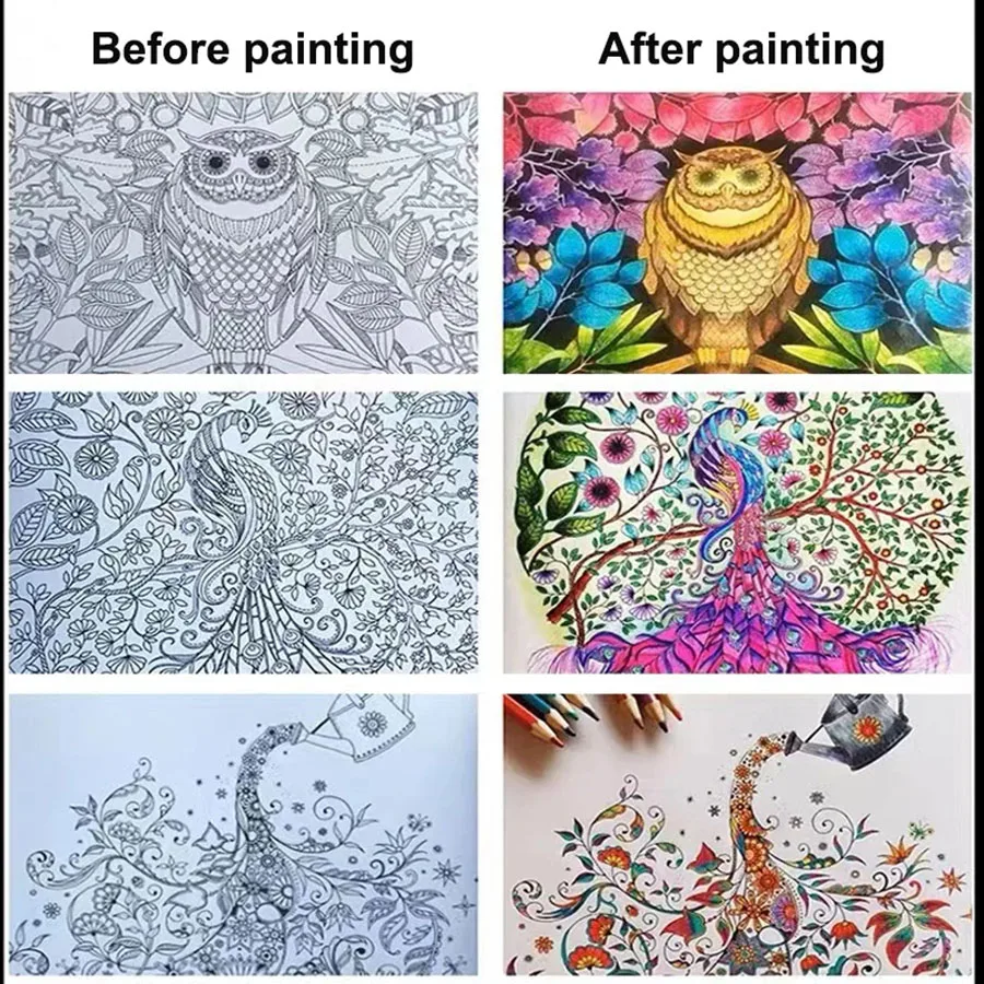 12 Sheets Mandalas Coloring Book For Adults Send Colored Pencils Children Relieve Stress Kill Time Secret Garden Graffiti Book