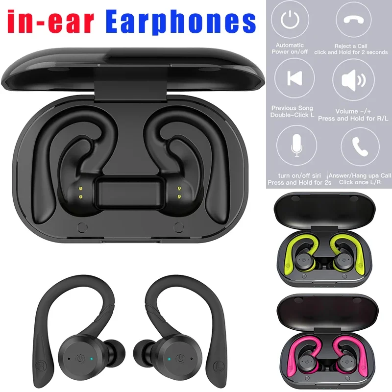 Earphone High Power Mini Sports Headphones Noise Cancelling in-ear Bluetooth Headset IPX7 Stereo Earbuds 20 Hours Head Phones