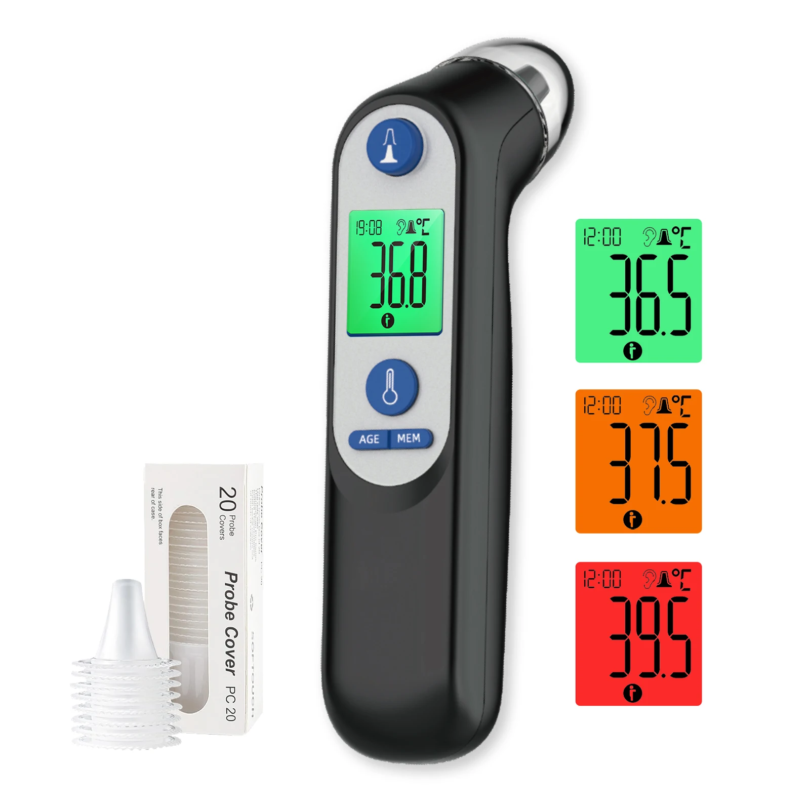 One Second Reading Age Function 35 Memories Time Display Digital Ear Thermometer for Family Kids and Adults