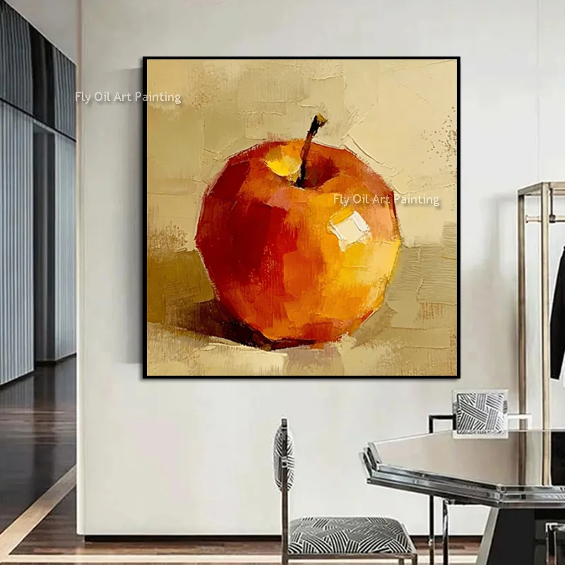 Hand Painted Yellow White Apple Canvas Oil Painting Simple Original Design Red Yellow Fruit Home Wall Art Decor Items New Modern