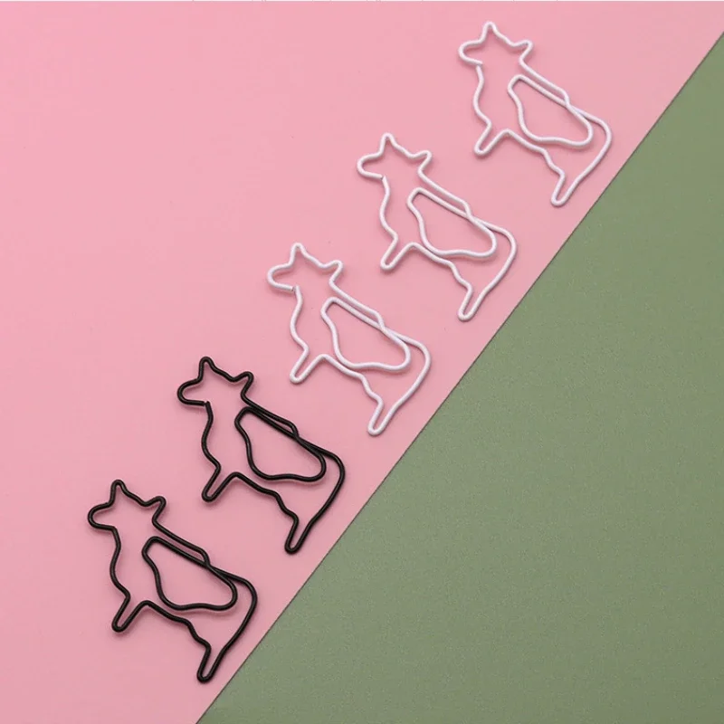 10pcs White Cow Creative Cartoon Paper Clip Metal Animal Shape Cute Bookmark Paper Pin Office Paper Clips Decorative Paperpins