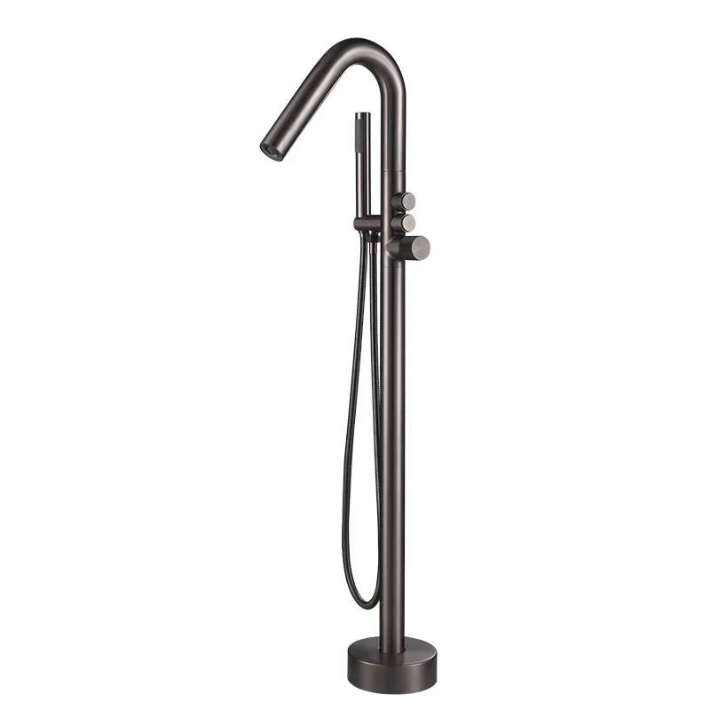 

Modern Floor Mount Bathtub Faucet With Hand Shower in Grey and White