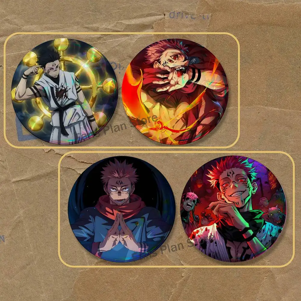J-Jujutsu Anime S-Sukuna Brooches For Backpack Accessories 25,32,44,58,75mm Round Enamel Pins 2-piece Set Cartoon Anime Badge