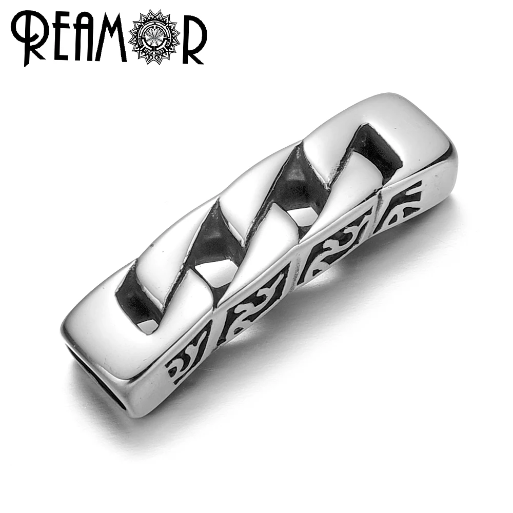 REAMOR 2pcs Stainless steel Infinity Knot Totem Charm Beads for 8*4mm Flat Leather Men Bracelets Connector DIY Jewelry Making