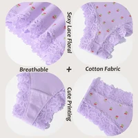 4Pc S-XL Women's Cotton Sexy Lace Brazilian Pants Seamless Low Waist Printing Breathable Underwear Ladies Lace Patchwork Panties - Image 5