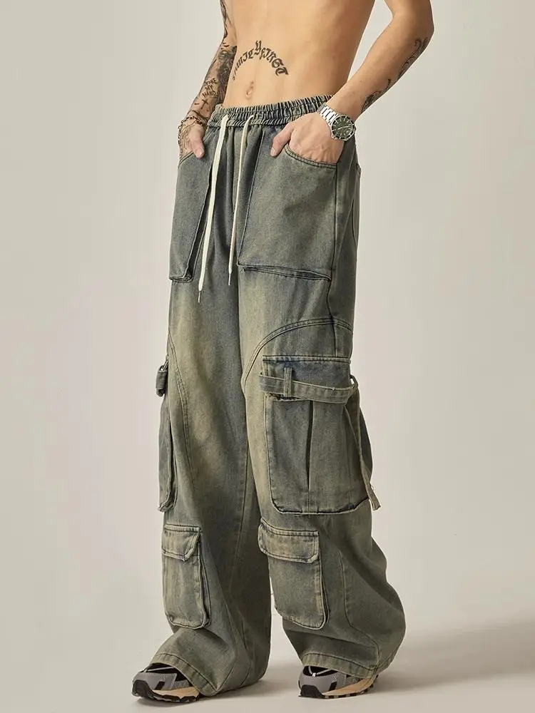 2024 New High Street Summer Retro Washed Straight Tube Workwear Jeans Pockets for Men and Women Casual Loose American Pants y2k