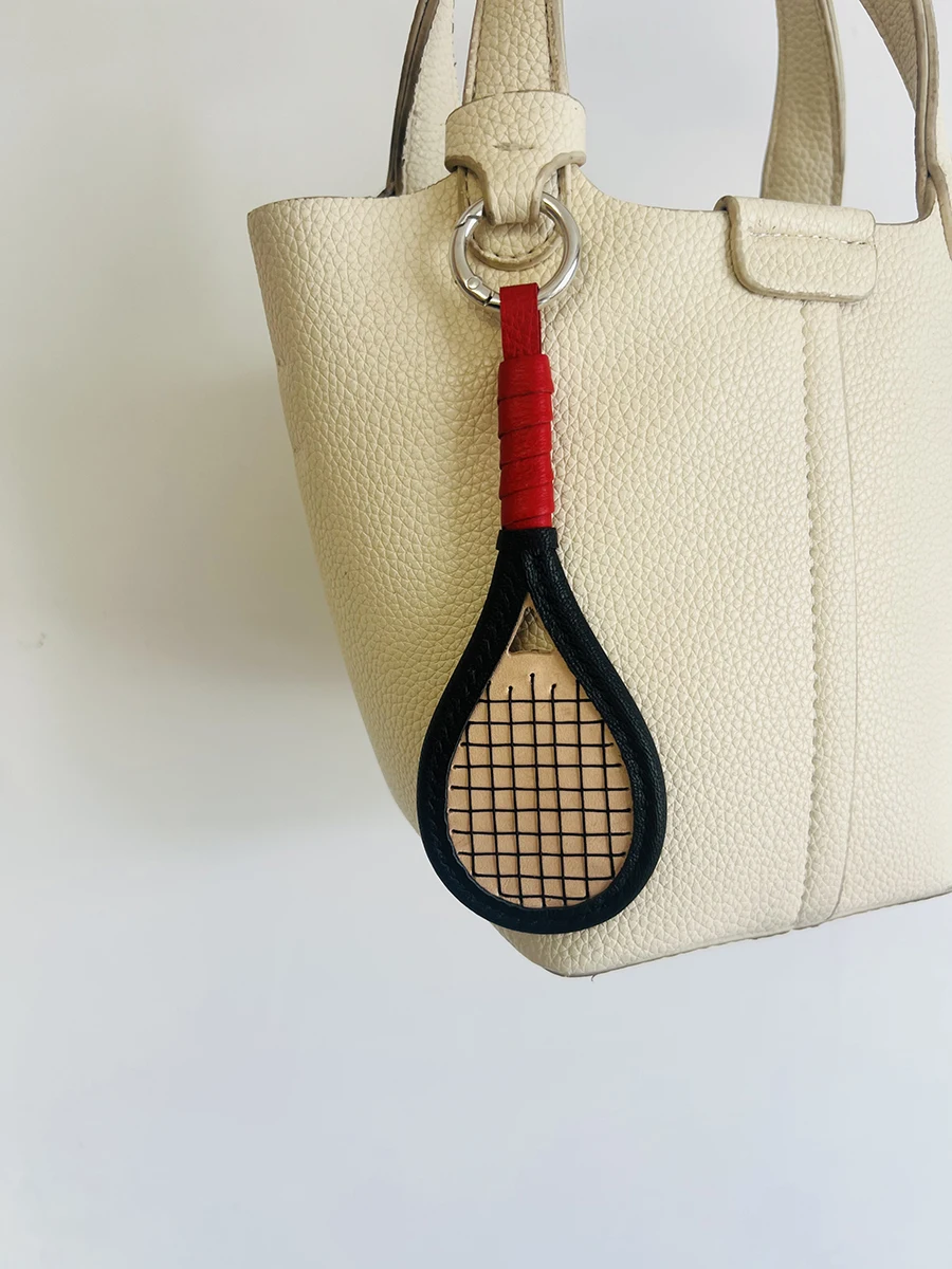 Handmade Genuine Leather Racket Style Bag Accessories Hanging Car Key Chain Decorative Gift Bag Pendant