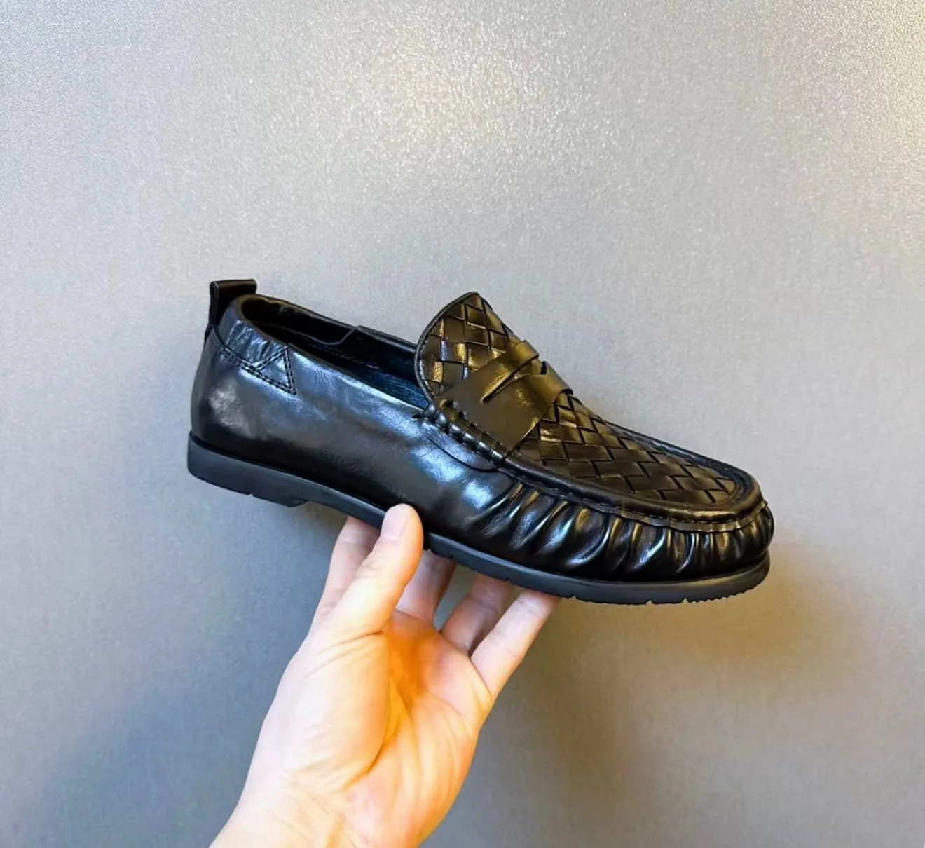 New 2026 Summer Mens Travel Penny Loafers Genuine Leather Comfortable Slip On Braided Patter Men Business Dress Moccasins Shoes