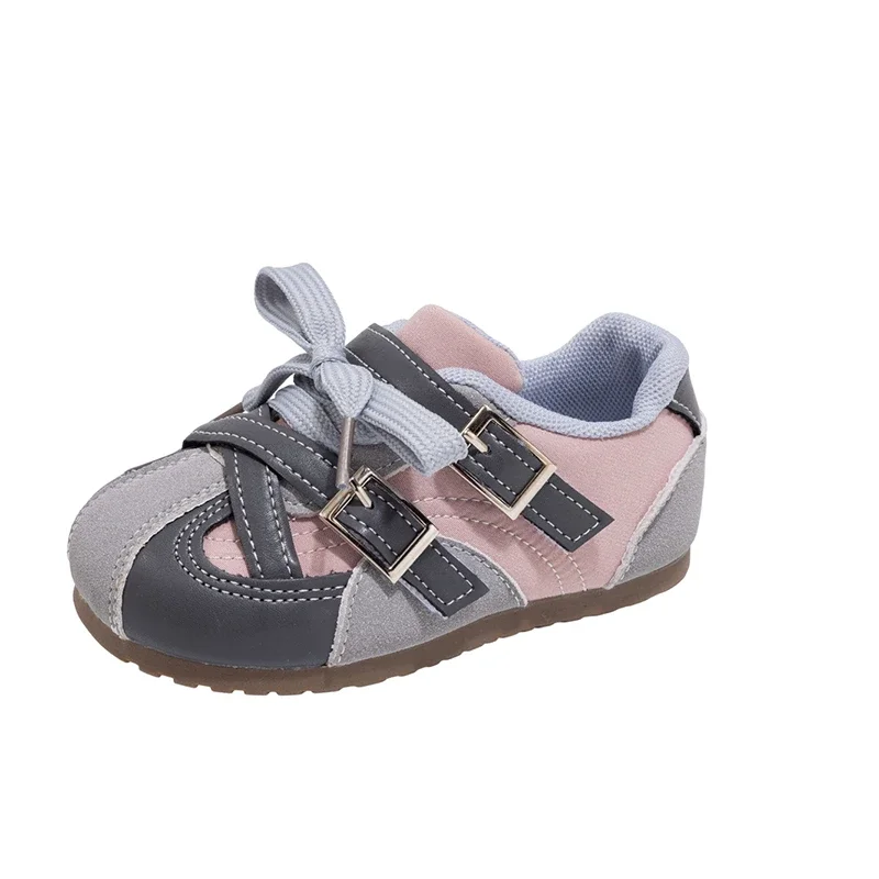 Kids Color Block Retro Sneakers Toddler Boys Girls Soft Bottom Anti-slip Buckle Strap Lace-up Casual Sports Shoes