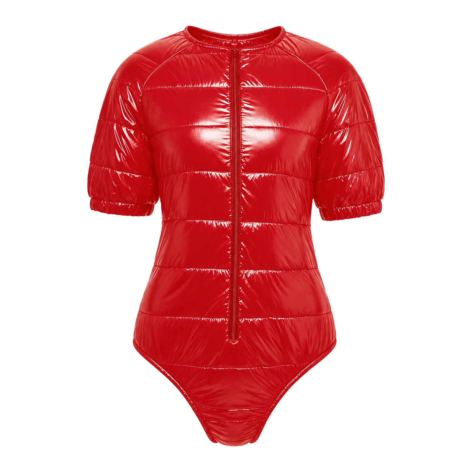 Women Water Resistant Padded Bodysuit Zipper Front Round Neck Short Sleeve Leotard for Outdoor Sports Casual Daily Life