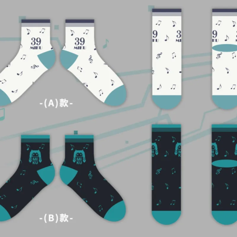 Bandai New Hatsune Miku Girls Fashion Floor Socks Cartoon Hatsune Miku Personality Couple Mid Socks Girls Holiday Gifts Trend