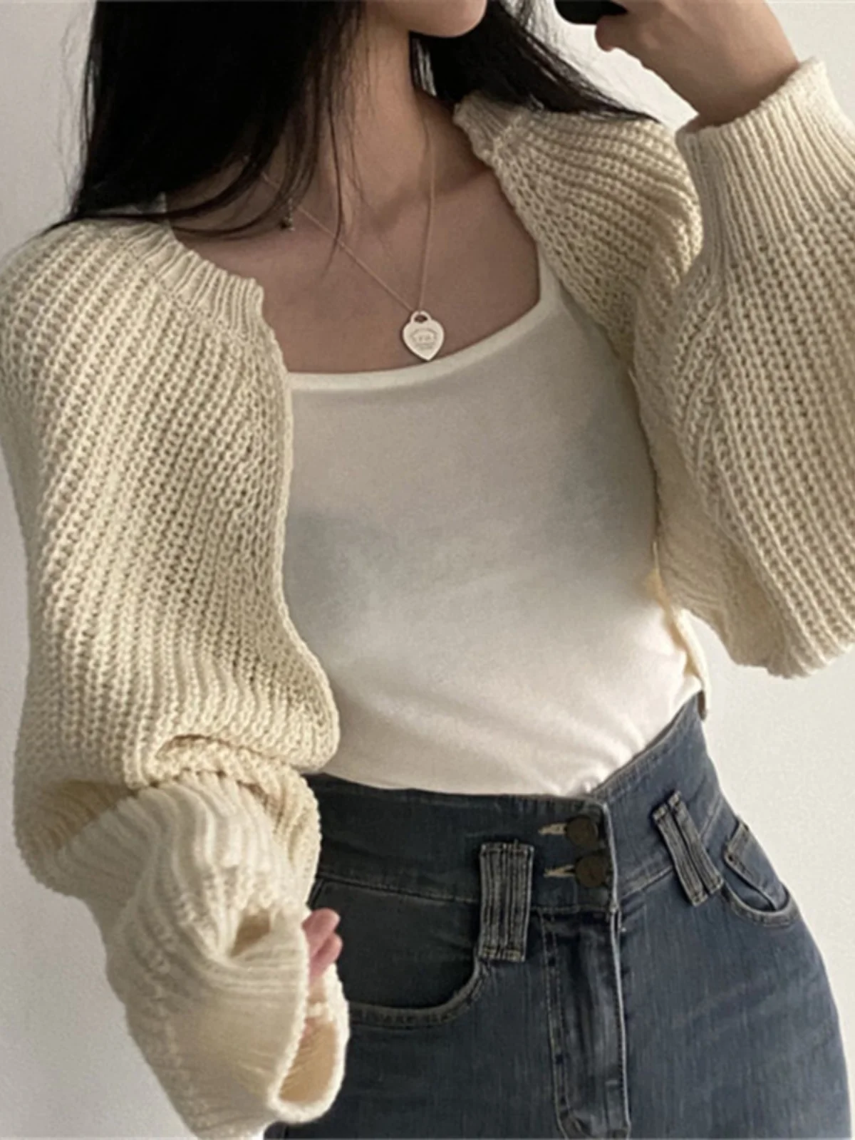 

Chic Early Autumn Women's ort Knitted oulder awl Sweater Coat Lantern Sve Faionable Korean Sle Loose Fit V-Ne