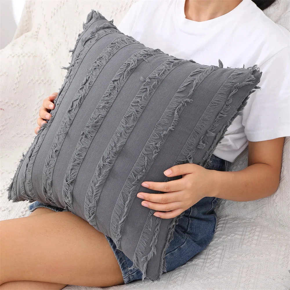 Olanly Linen Pillow Cover For Sofa 50x50cm Simple Soft Cushion Cover Striped Pillowcase Aesthetic Pillow Case 45x45 Decorative