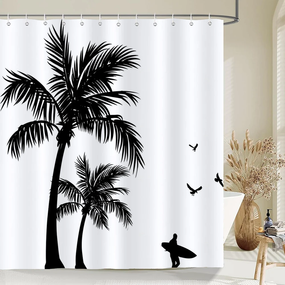 

Summer Seaside Coconut Tree Waterproof Fabric Shower Curtain Bathroom Decoration Curtain Home Hawaiian style Shower Curtain