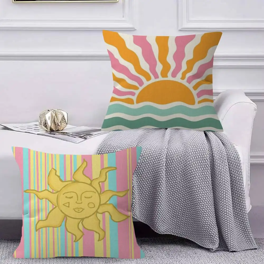 Cartoon Rainbow Sun    Personalized Pillow Cover Kids Bedroom Wild Party Decor Pillowcase kid Birthday shower Gift