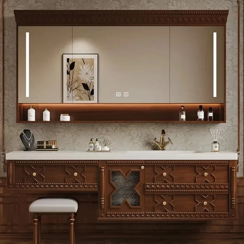 Bathroom cabinet, dresser, integrated rock slab hot curved basin, toilet, face wash, sink, makeup washstand