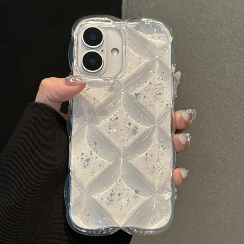 

Luxury 3D Rhombus Epoxy Resin Glitter Phone Case For iPhone 16 15 14 Plus 13 12 11 Pro XS Max XR Transparent Shockproof Cover