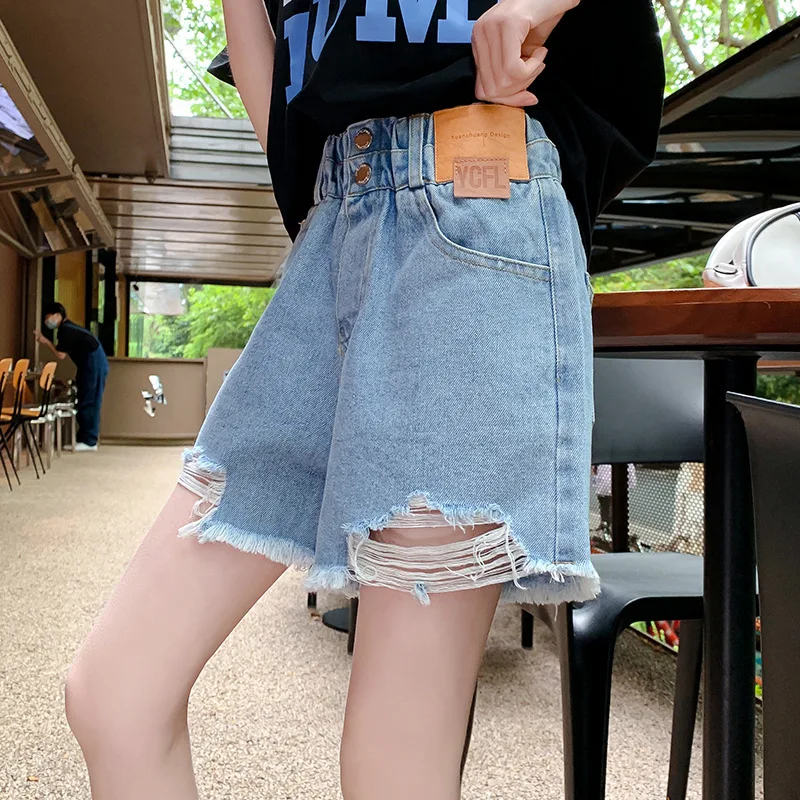 Summer New Girls Denim Shorts Kids Casual Splicing Beach Holiday Jean Shorts Clothes for Teenagers Children Pants 12 13 14 Years