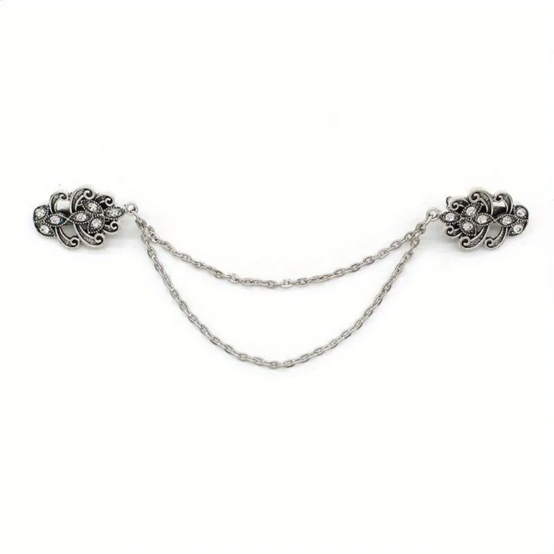1Pc Vintage Flower Chain Cardigan Clip Retro Tassel Buckles Cloak Shirt Collar Women Brooch Pin Jewelry