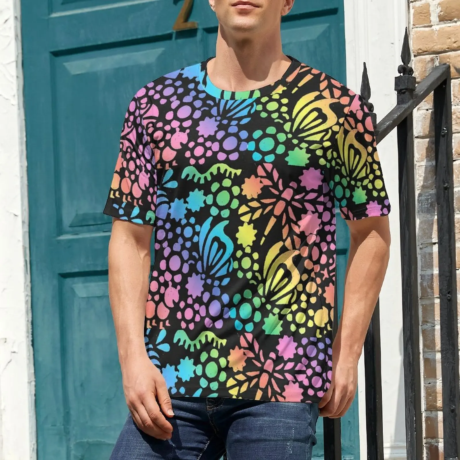 Mens Flower Power T-Shirt Neon Butterfly Print Harajuku T Shirts Short-Sleeved Printed Tops Wholesale Casual Plus Size Clothes