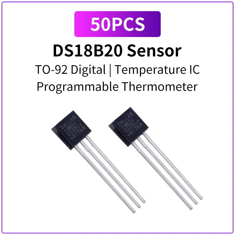 50PCS DS18B20 Temperature Sensor TO-92 Digital Thermometer IC Programmable Temperature Sensor Chip