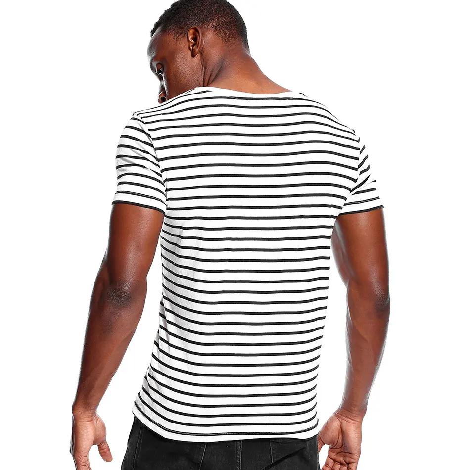 Black and White Striped T Shirt for Men Stripe Tshirt Crew Neck Top Tees Man Short Sleeve Sailor Male Top