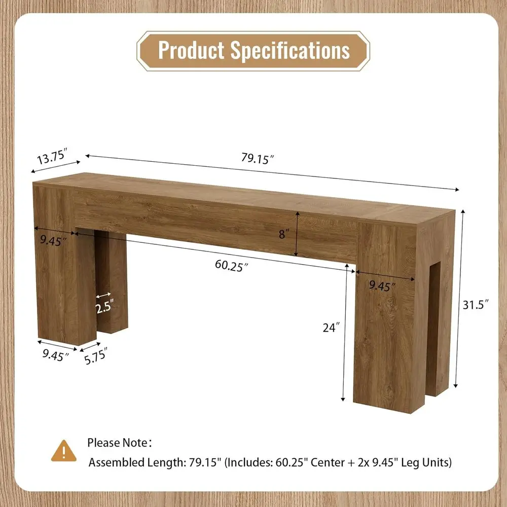Extra Long Soa ole Table or Entryway 79-Inch, Natural Oak | armhouse Wood Behind Couch Table, Recular Accent ole with Wooden Dou