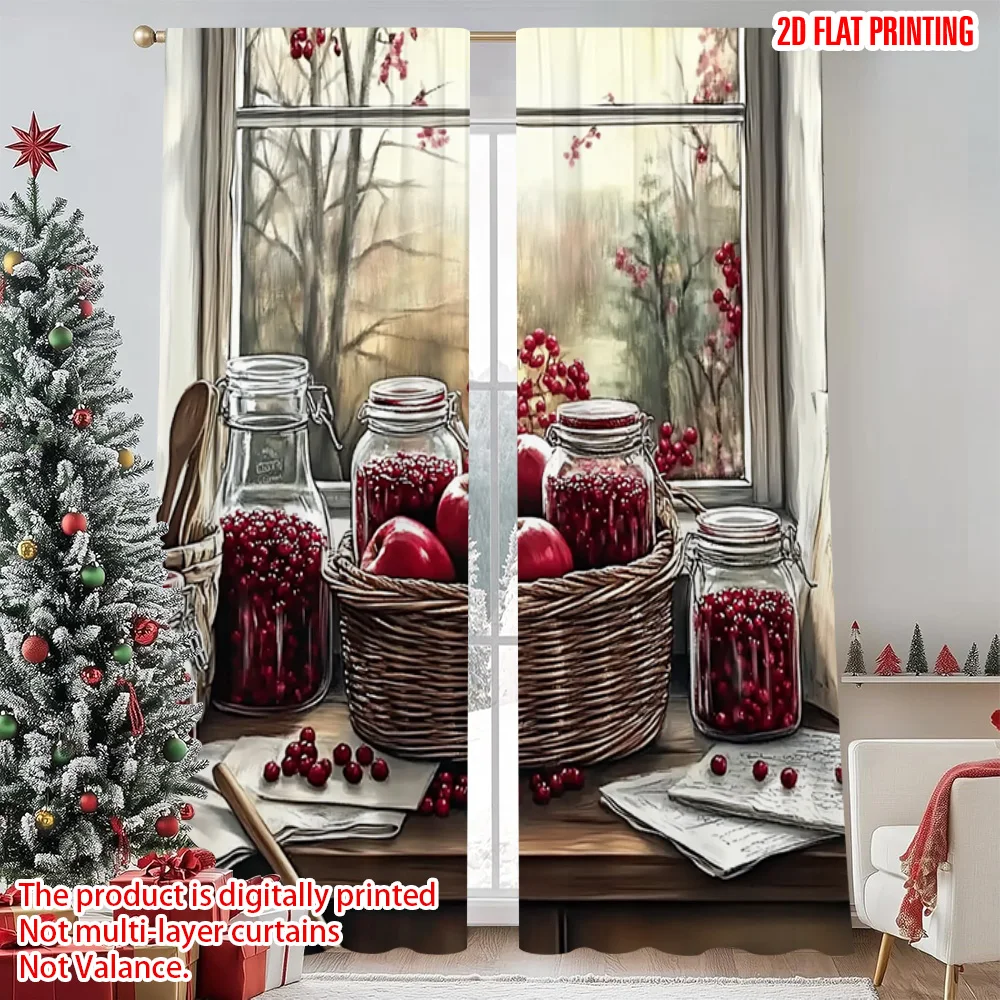 

2pcs 2D flat printing Merry Christmas Popular Window Curtains Animals_ landscapes9 Machine Washable Fabric Without Electricity