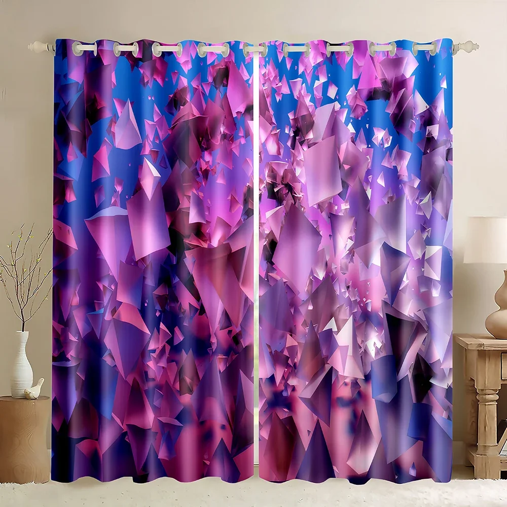 Abstract Window Curtains,Digital Dimensional Square Shaped Cubes Geometric Style Cluster Print,Lightweight Blackout Curtains