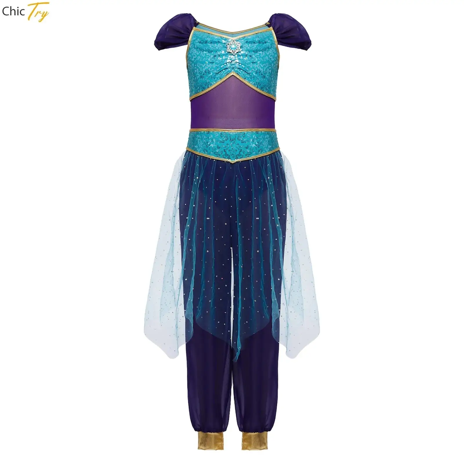 adolescente-princesa-arabe-jasmins-macacao-halloween-cosplay-traje-carnaval-indiano-danca-do-ventre-lantejoulas-sobreposicao-tule-macacao