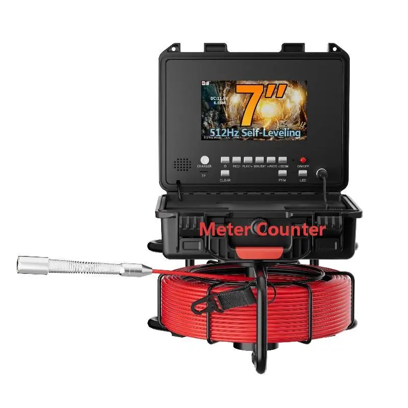 7″ Sewer Endoscope Camera with DVR 32GB, 23mm Drain Pipe Inspection Camera Waterproof 4500mAh Battery Meter Counter 20X Zoom
