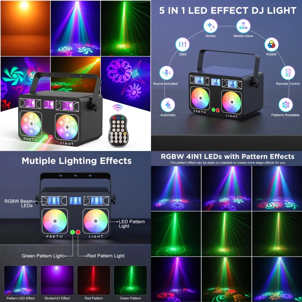 LED Stage Party Lights 5 in 1 Mixed Effect Light for Wedding Church Club Party DJ Disco Event Red Green Blue Beam