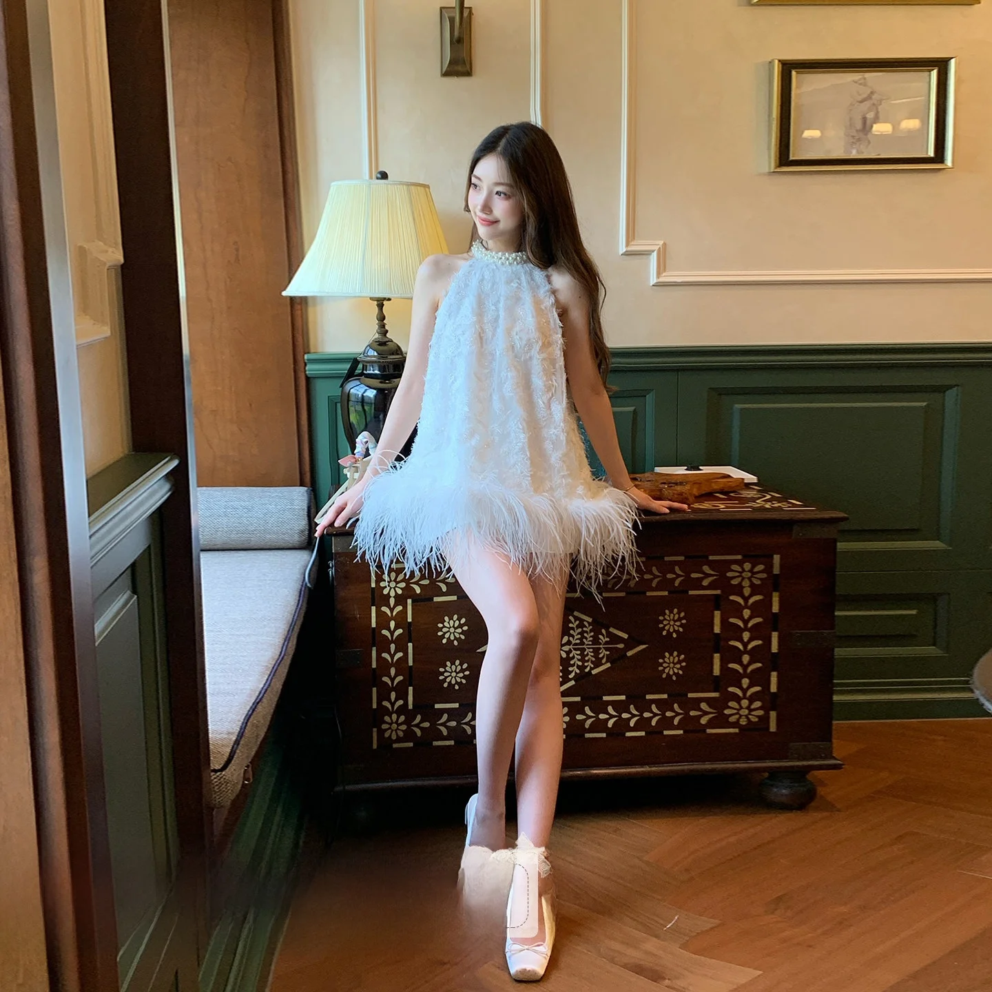 

Icebird Dr with Ostrich Feather Design Svel A-Line Skirt Heavy Embroidery Women's Summer Faion