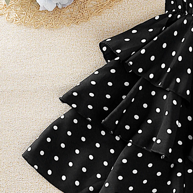 Dress Kids Girls 4-12 Years Black Polka Dot Dress For Girls Stylish Girls Vacation Holiday Clothes Kids Clothes Dress