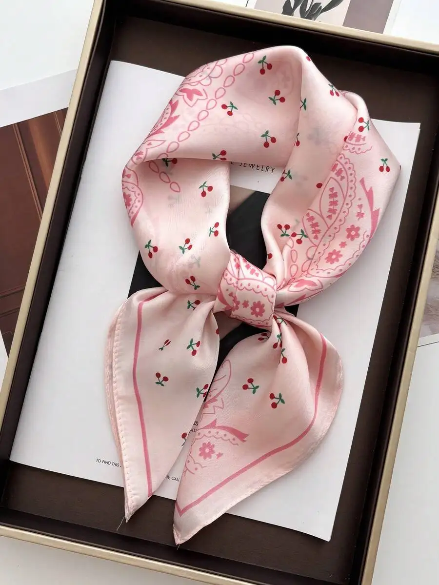 

1pc Faux Silk Paisley Floral Print Bandana, New Versatile Neckerchief, Waist Tie, Hair Accessory, Fashion Scarf For Women