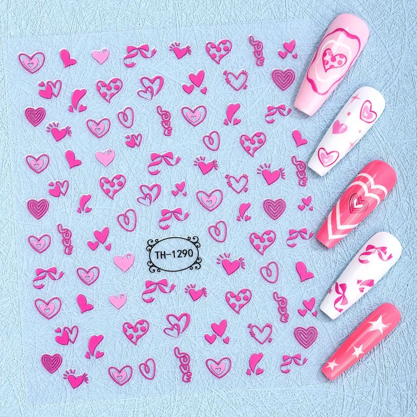 Barbie-Autocollants en forme de cœur rose pour Nail Art, décalcomanies auto-adhésives pour la journée de Léon, décoration d'ongles, nœud ruban, lettre d'amour, bricolage, Y2K, 2 pièces