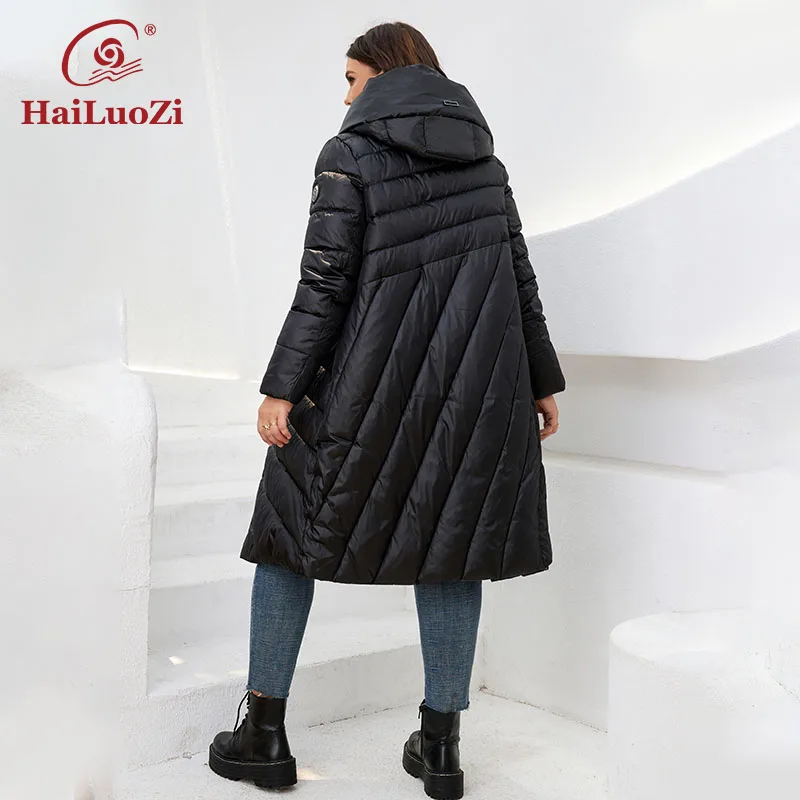 HaiLuoZi-Parka longue à capuche surdimensionnée pour femme, veste chaude avec fermeture éclair, vêtements d'extérieur optiques pour femme, manteau d'hiver, grande taille, 2022, 08