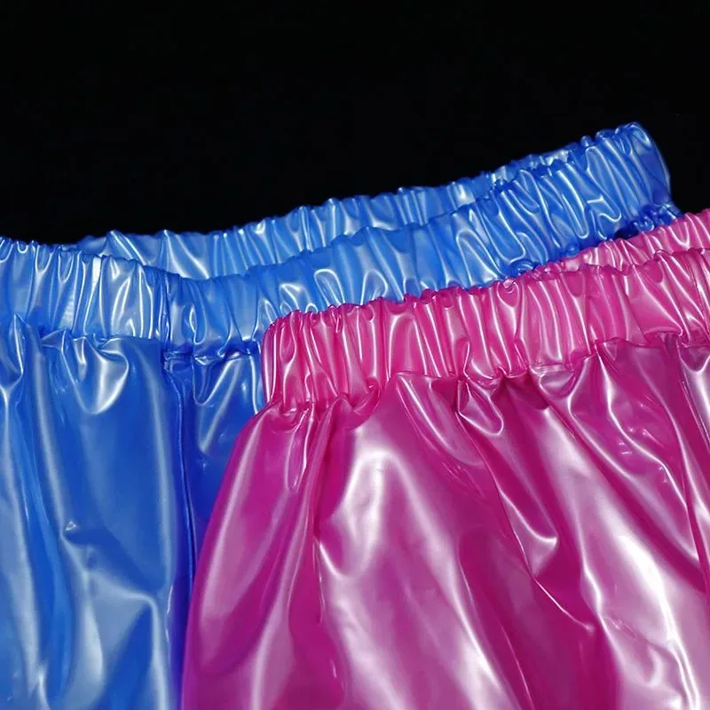 Men Pink Glossy PVC Plastic Shorts Ultra Soft Smooth Silent ABDL Pants Waterproof Loose Adult Baby Diaper Panties Club Party