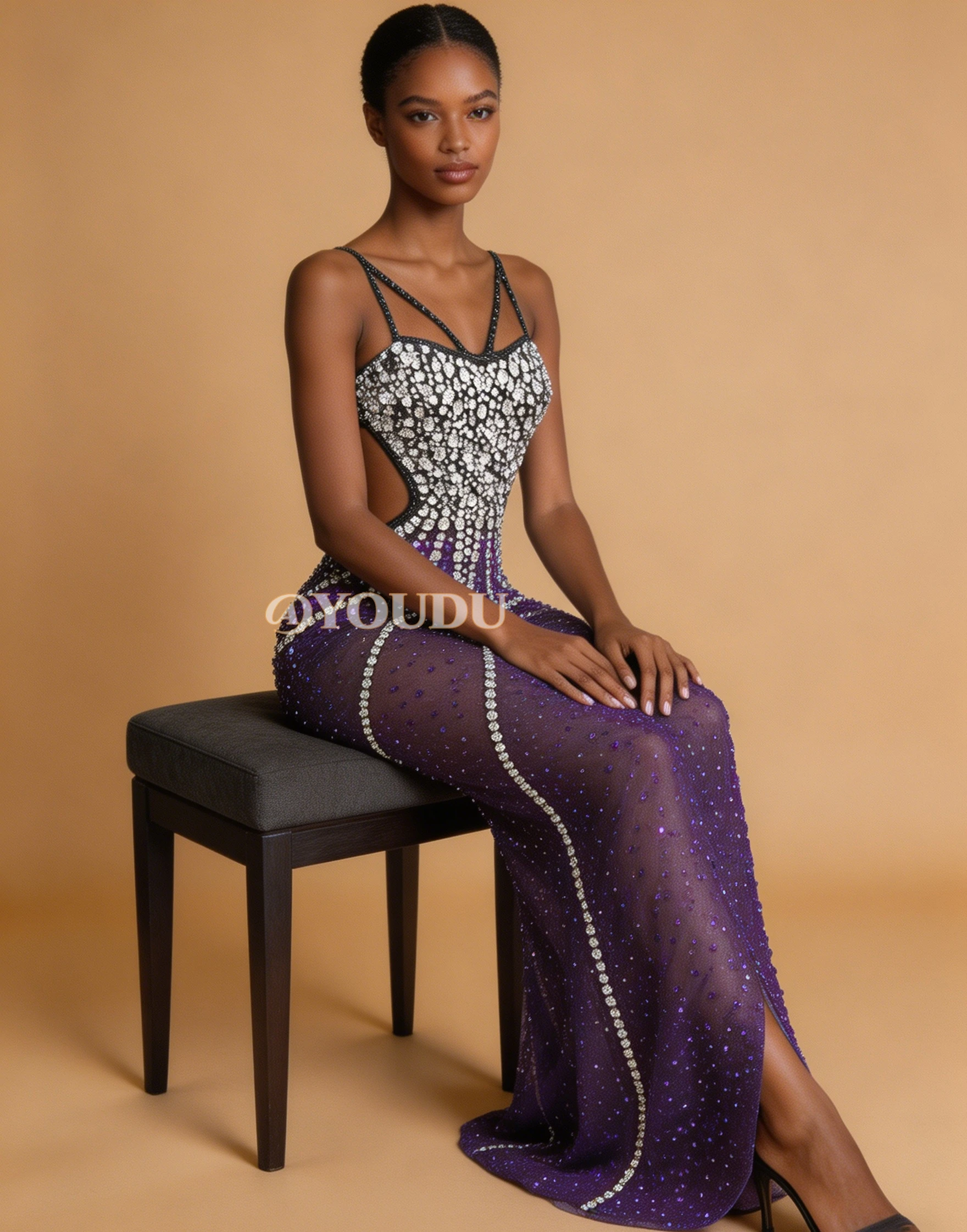 

Элегантное вечернее платье Heiuwei с блестящими стразами и сетчатыми вставками, на бретелях, для вечеринок, показов мод и сценических выступлений