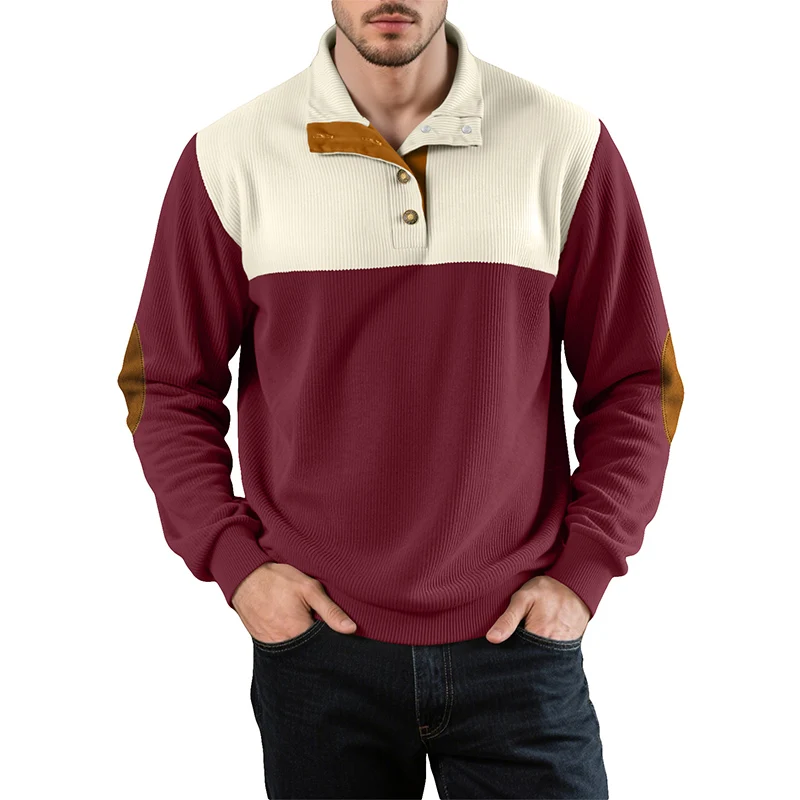 

Autumn Men's Pullover Corduroy Sweatshirts Chic Patchwork Street Sweatshirt Outerdoor Sport Thicken Warm Stand Collar Pullovers