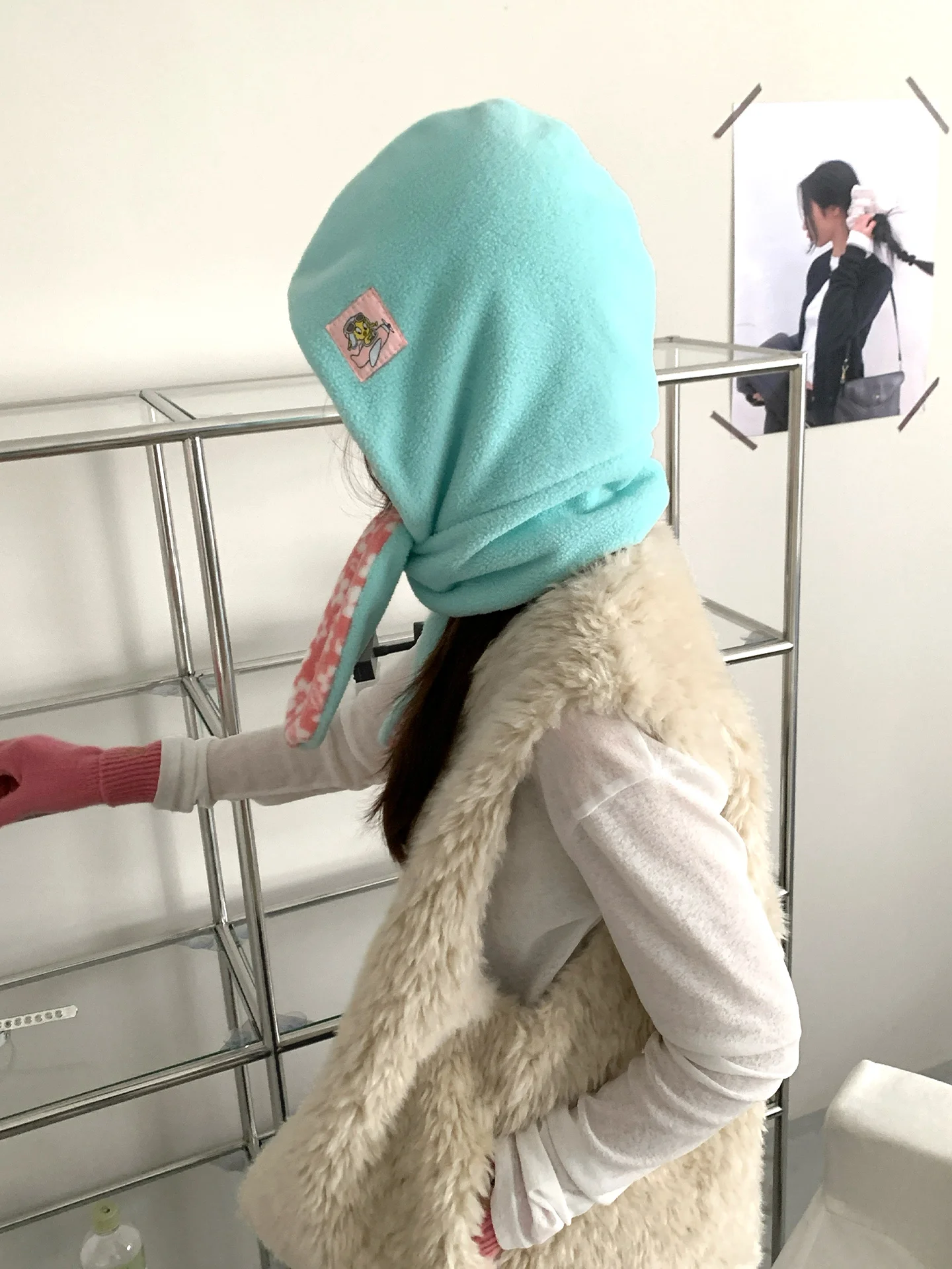 على الوجهين يمكن ارتداؤها زهرة أفخم قبعة وشاح قطعة واحدة للنساء الشتاء الدفء سدادات حماية الأذن مقنعين وشاح قبعة الطائرة #3