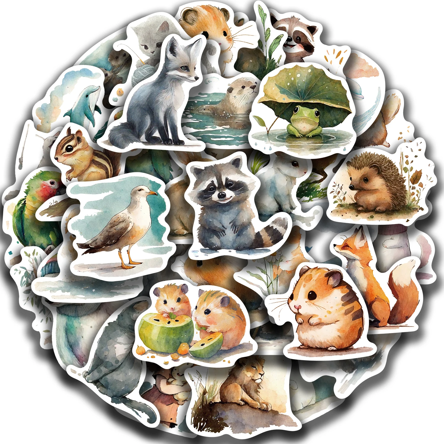 50Pcs Watercolor Animal Illustration Stickers DIY Suitcase Skateboard Laptop Luggage Fridge Phone Car Graffiti Sticker