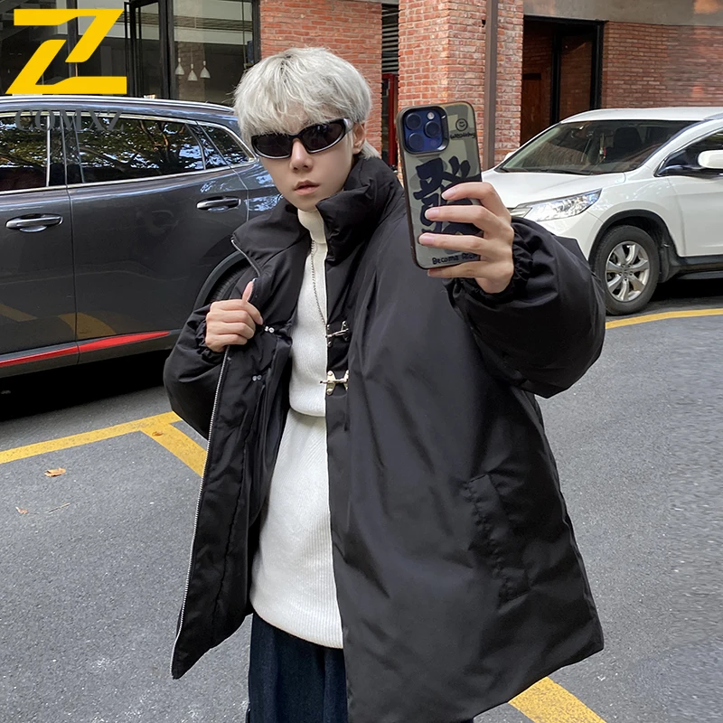 New Winter Jacket Men Stand Collar Front Back Pleated Elastic Cuffs Coat Loose Hong Kong Style Casual Daily Fashion Jackets