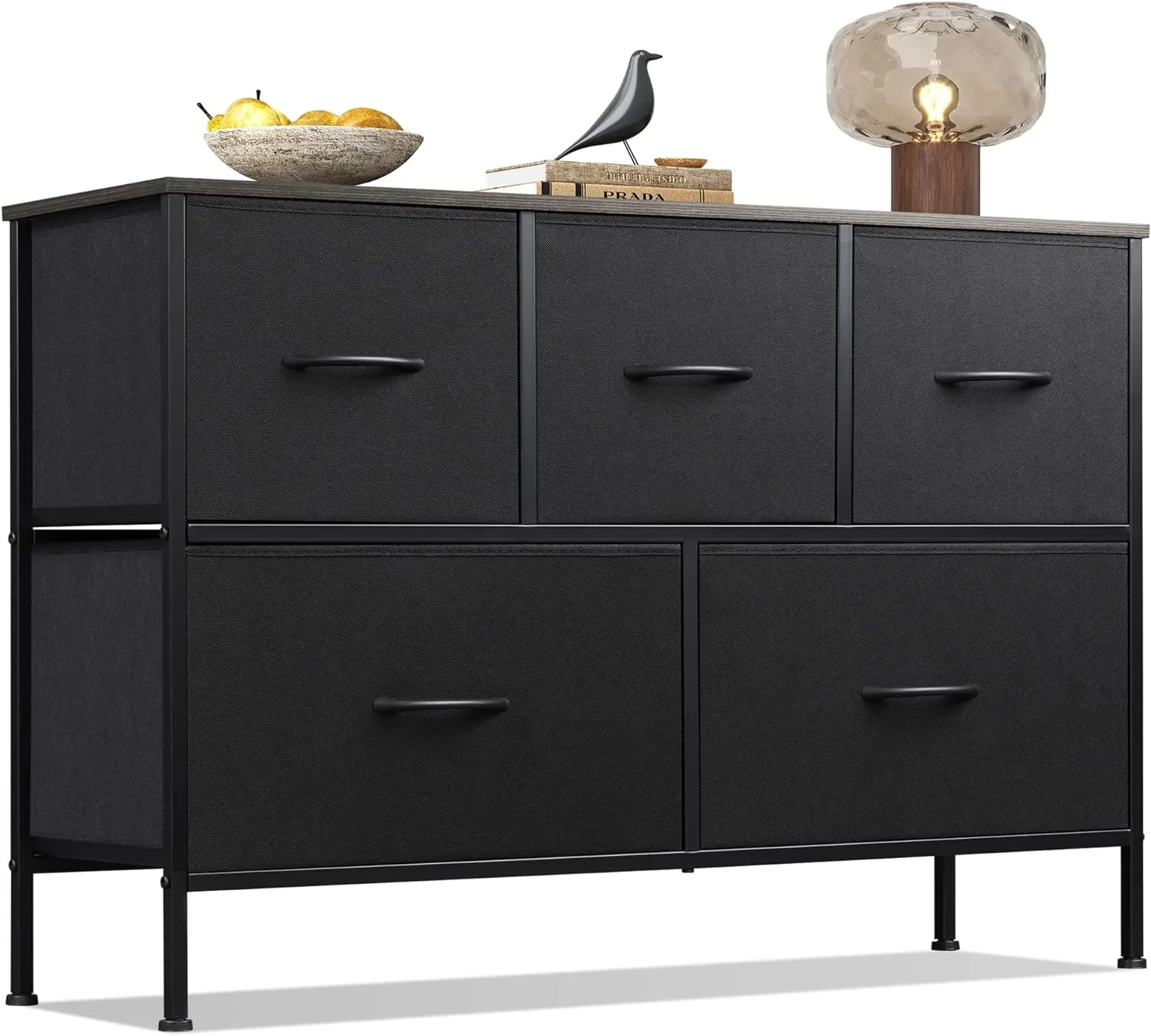 

WLIVE Dresser for Bedroom with 5 Drawers, Chest of Drawers, Fabric Dresser, Black Dresser with Fabric Bins for Closet,