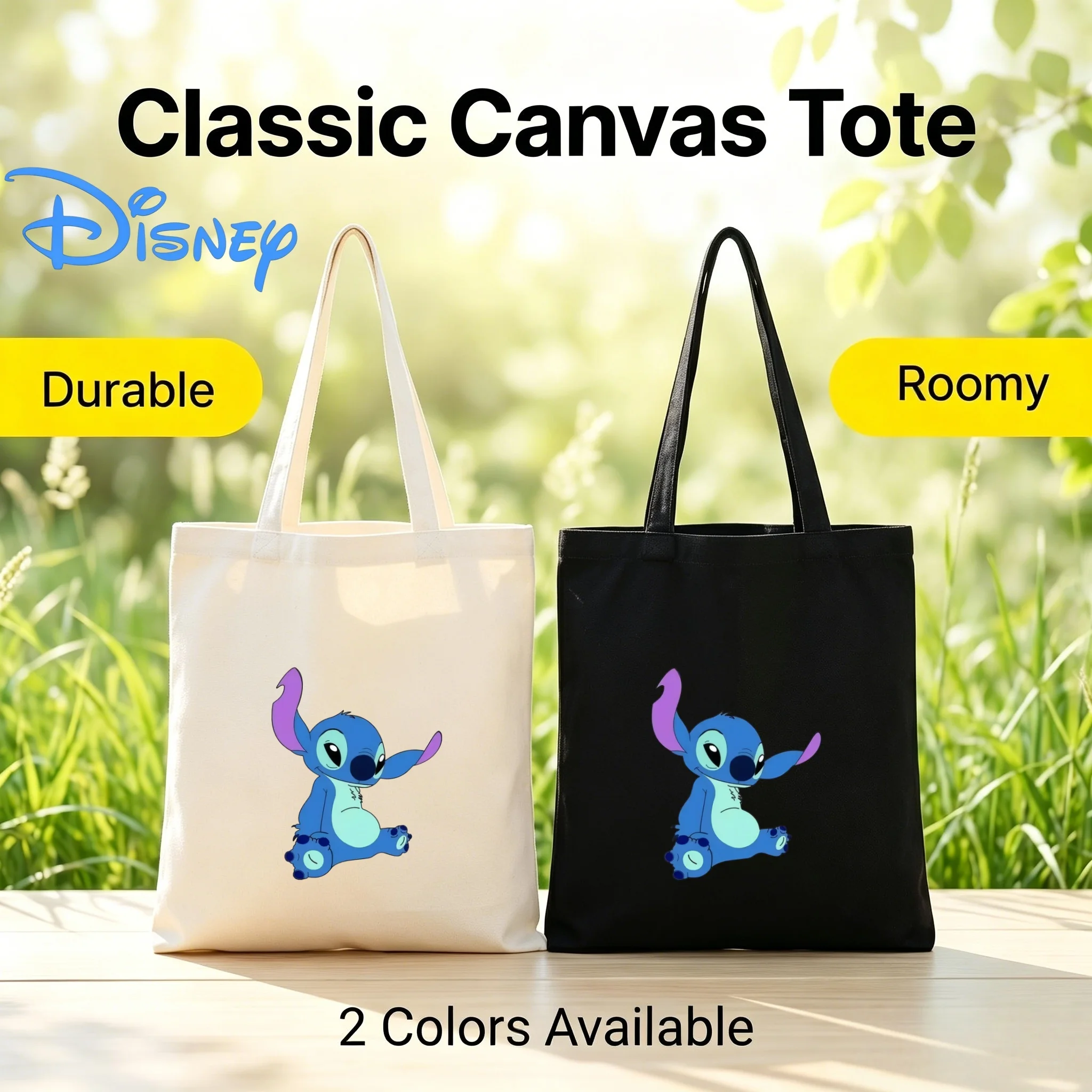 

1PC Disney Sitting Cute Stitch Lilo & Stitch Print Canvas Tote Bag Eco Shopping Casual Shoulder Handbag