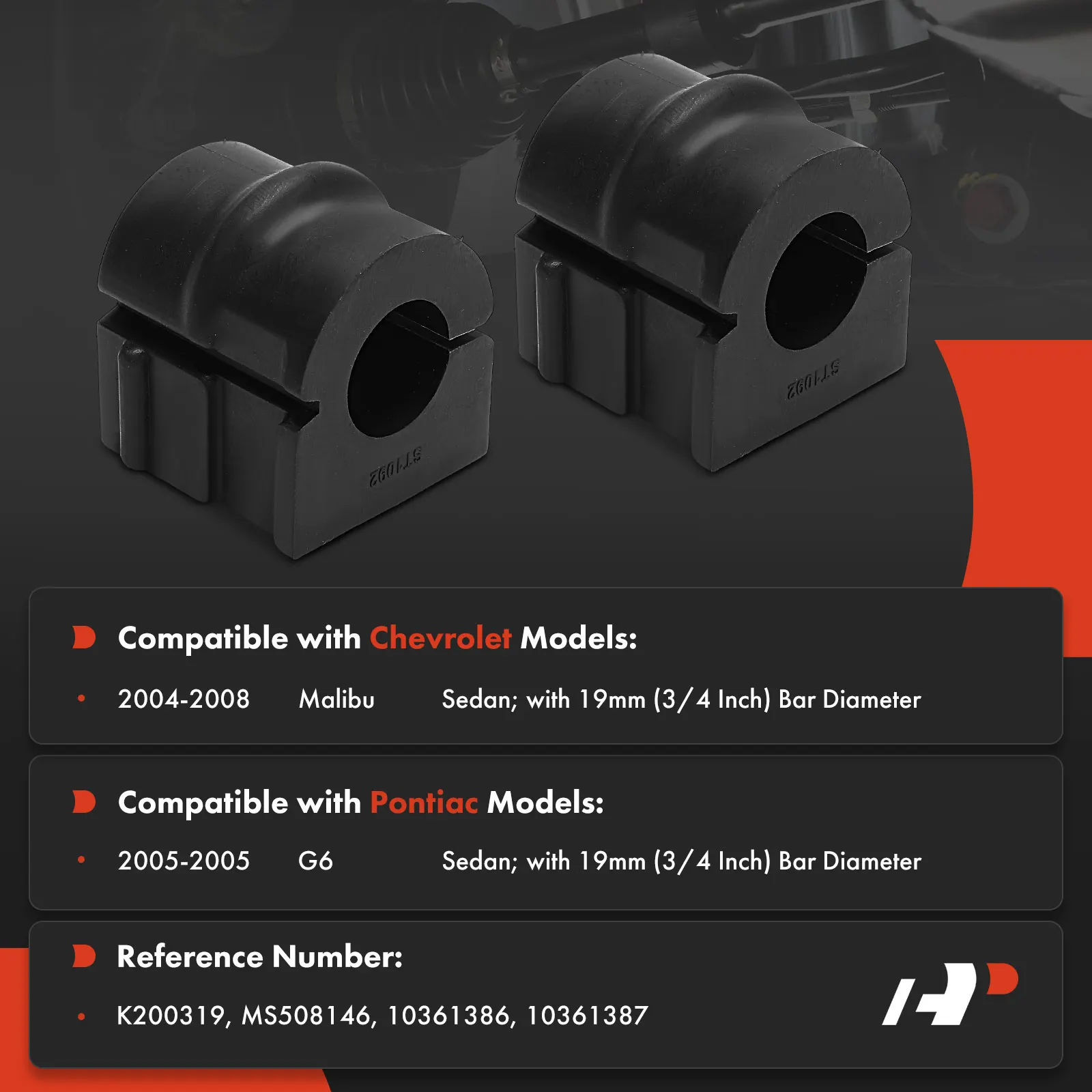 A-Premium 2x Front To Frame Sway Bar Bushing Kit for Chevrolet Malibu 2004-2008 Pontiac G6 2005 10361386 10361387