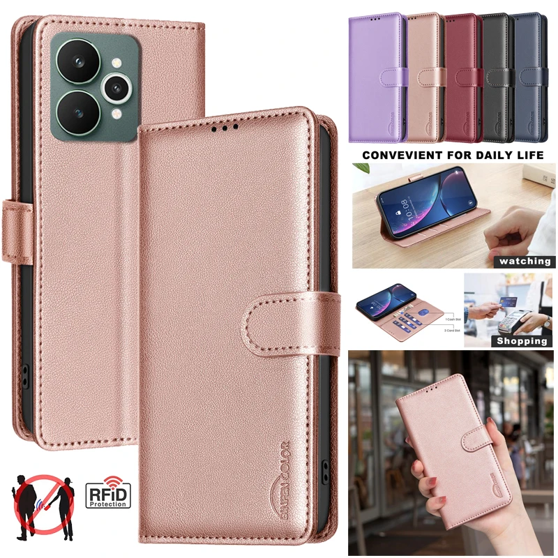 محفظة قابلة للطي مضادة للسرقة لهاتف OPPO Realme 15 14X 14 P3 Pro 5G C71 4G Coque أغطية جلد تتفاعل حجب أكياس واقية Fundas