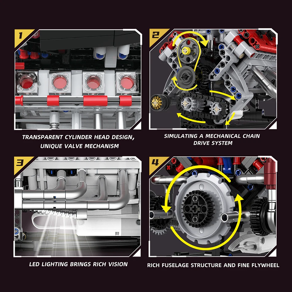 MOC techniczny supersamochód zmotoryzowany silnik FLM V8 klocki część samochodowa napędzany elektrycznie silnik cegły zabawki dorosłych prezenty dla dzieci