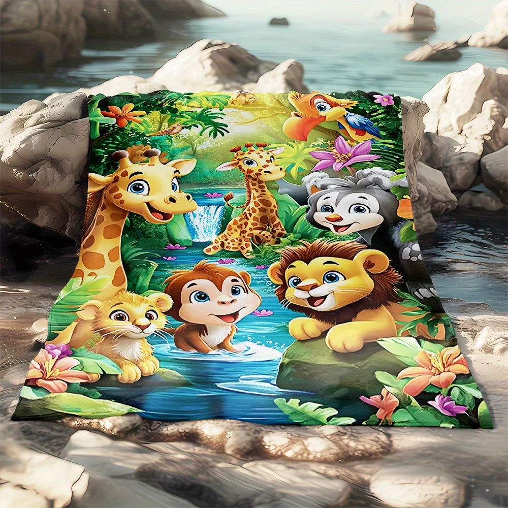 Children's Interest Jungle Animal Theme Flannel printed blanket suitable for all seasons for living room office sofa and travel