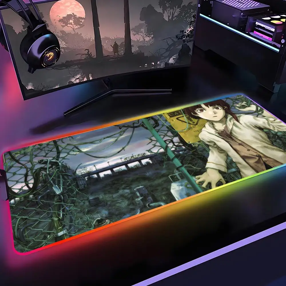 

Serial Experiments Lain Writing Mouse Pad Gamer Rgb Desk Mat Back Light Led Mousepad Setup Gaming Accessories Deskmat